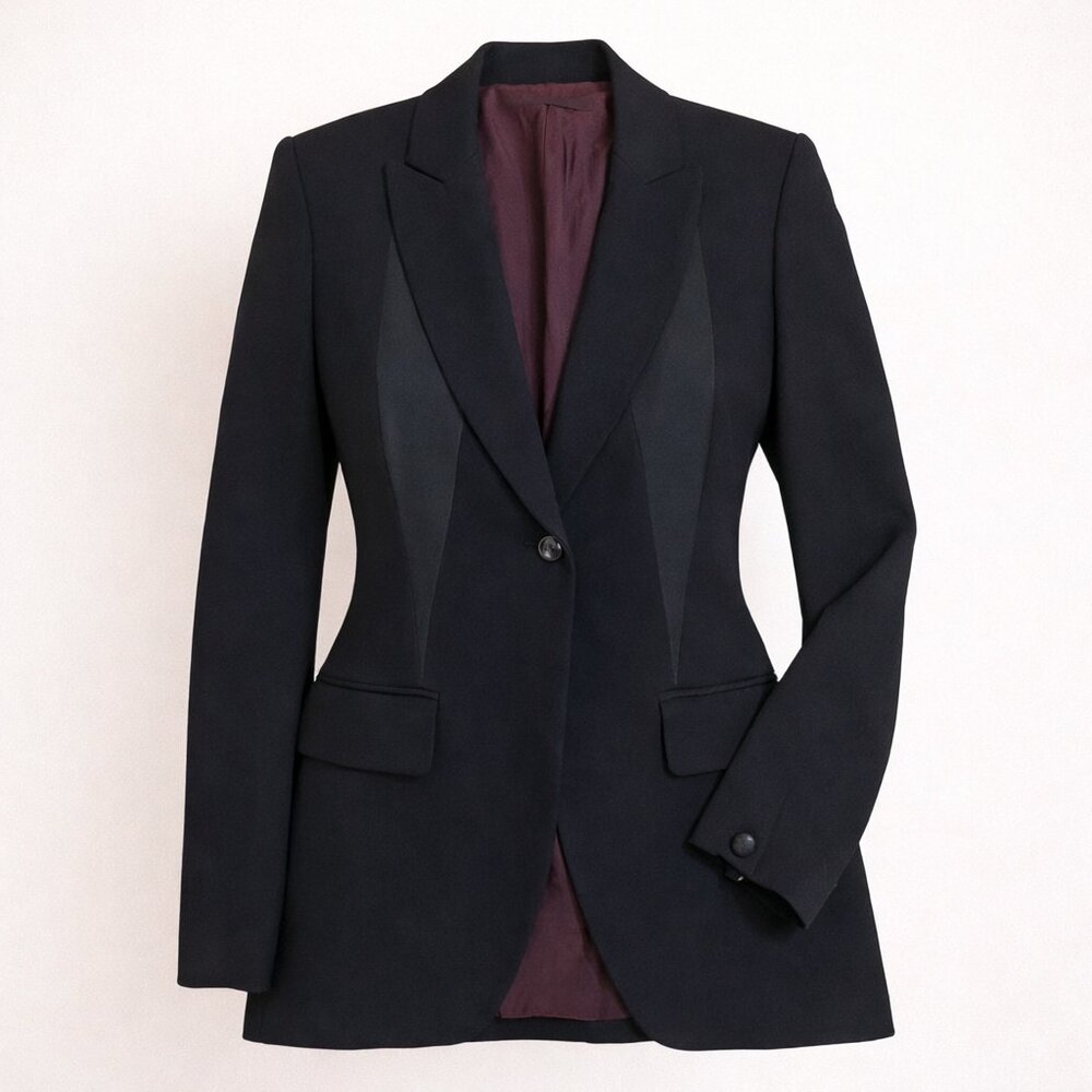 Tahari Black Tailored Blazer Size 2 One Button Career Office Quiet Luxury Jacket